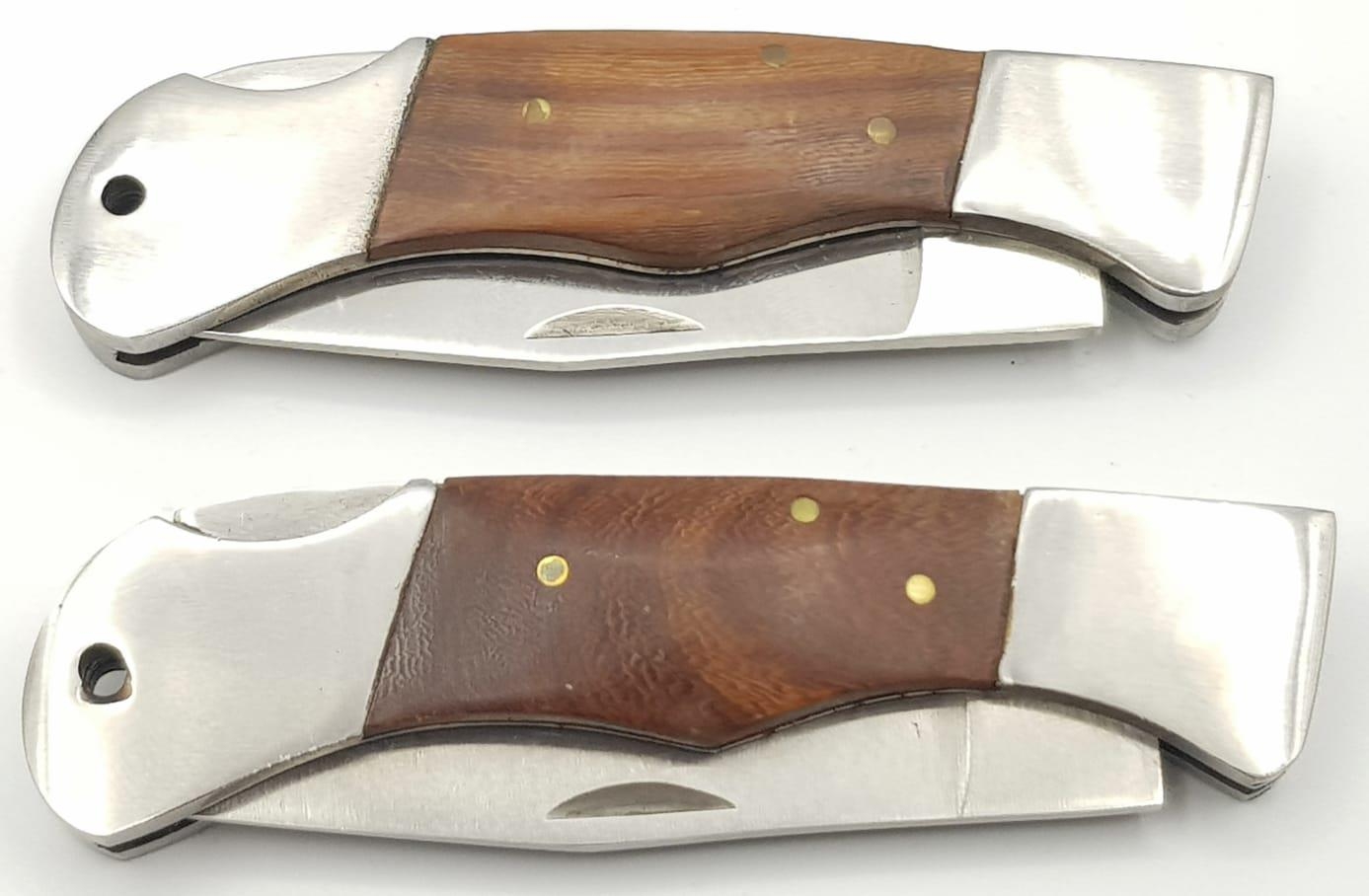 Two quality hardwood handled lock knives. 12 cm in length. - Image 3 of 3