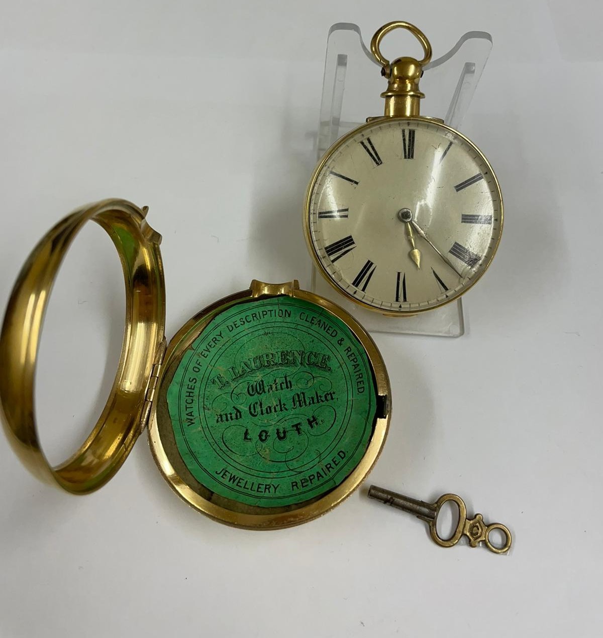 Antique very large yellow metal verge fusee pocket watch 172g Working but sold with no guarantees