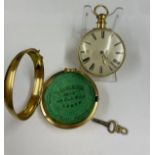 Antique very large yellow metal verge fusee pocket watch 172g Working but sold with no guarantees