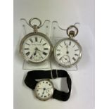 Antique silver pocket watch x2 and silver trench watch AF