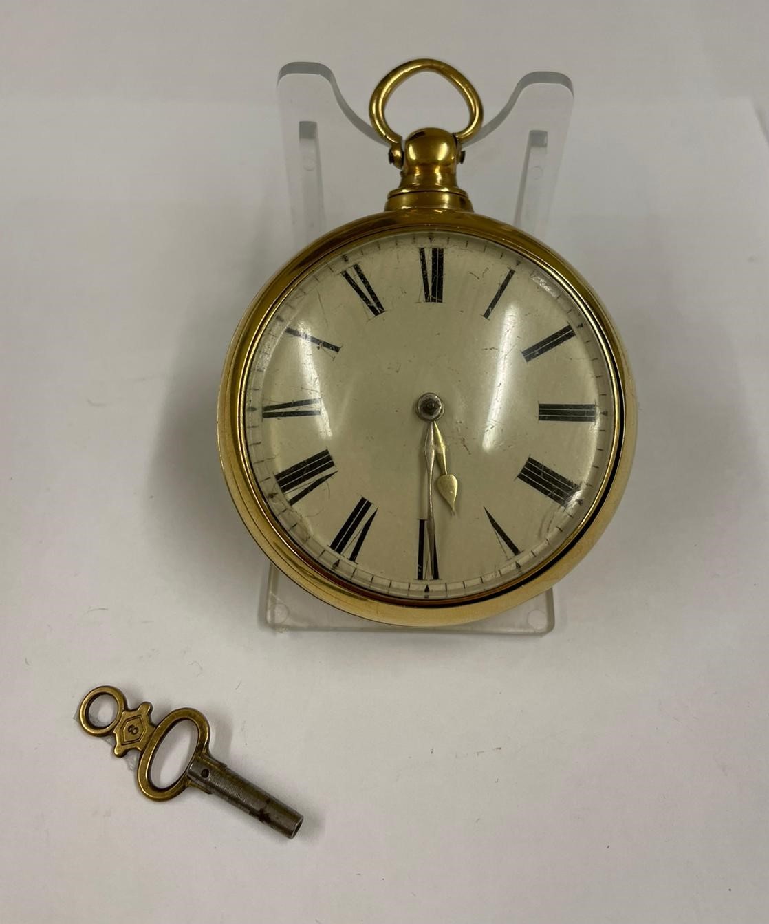 Antique very large yellow metal verge fusee pocket watch 172g Working but sold with no guarantees - Image 6 of 16