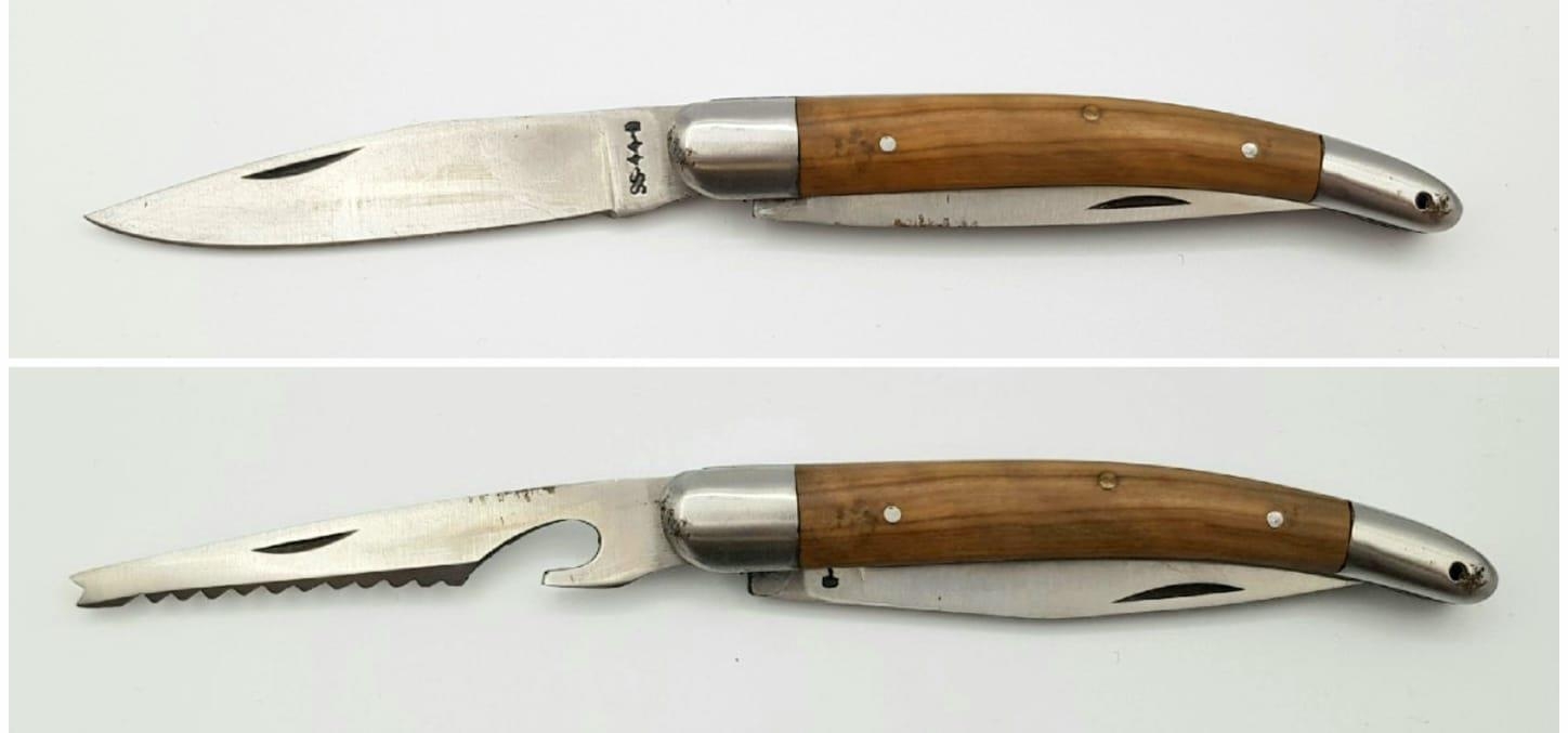 Two vintage locks knives: one utility in sheath and one pendant knife. Larger knife measures 23cm - Image 2 of 4