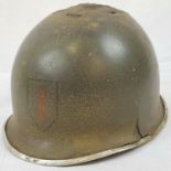 WW2 Normandy Relic US M1 Fixed Bale Helmet with 1st Infantry Division Insignia.