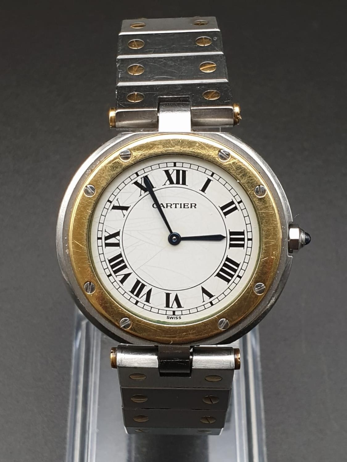 CARTIER QUARTZ WATCH IN BI-METAL (A FEW SMALL HAIRLINE CRACKS ON FACE) 32MM