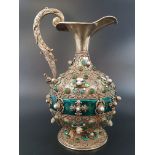Antique Austrian silver gilt pearl and jade large jug, hand decorated and engraved . 857gms 23 cms.
