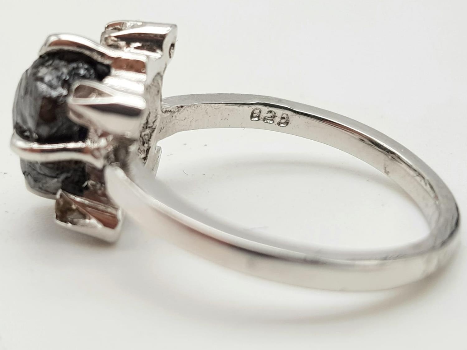 3.11 ct Rough Diamond Ring set In Sterling Silver and 0.08ct diamonds approx, weight 3.5g and size - Image 3 of 3