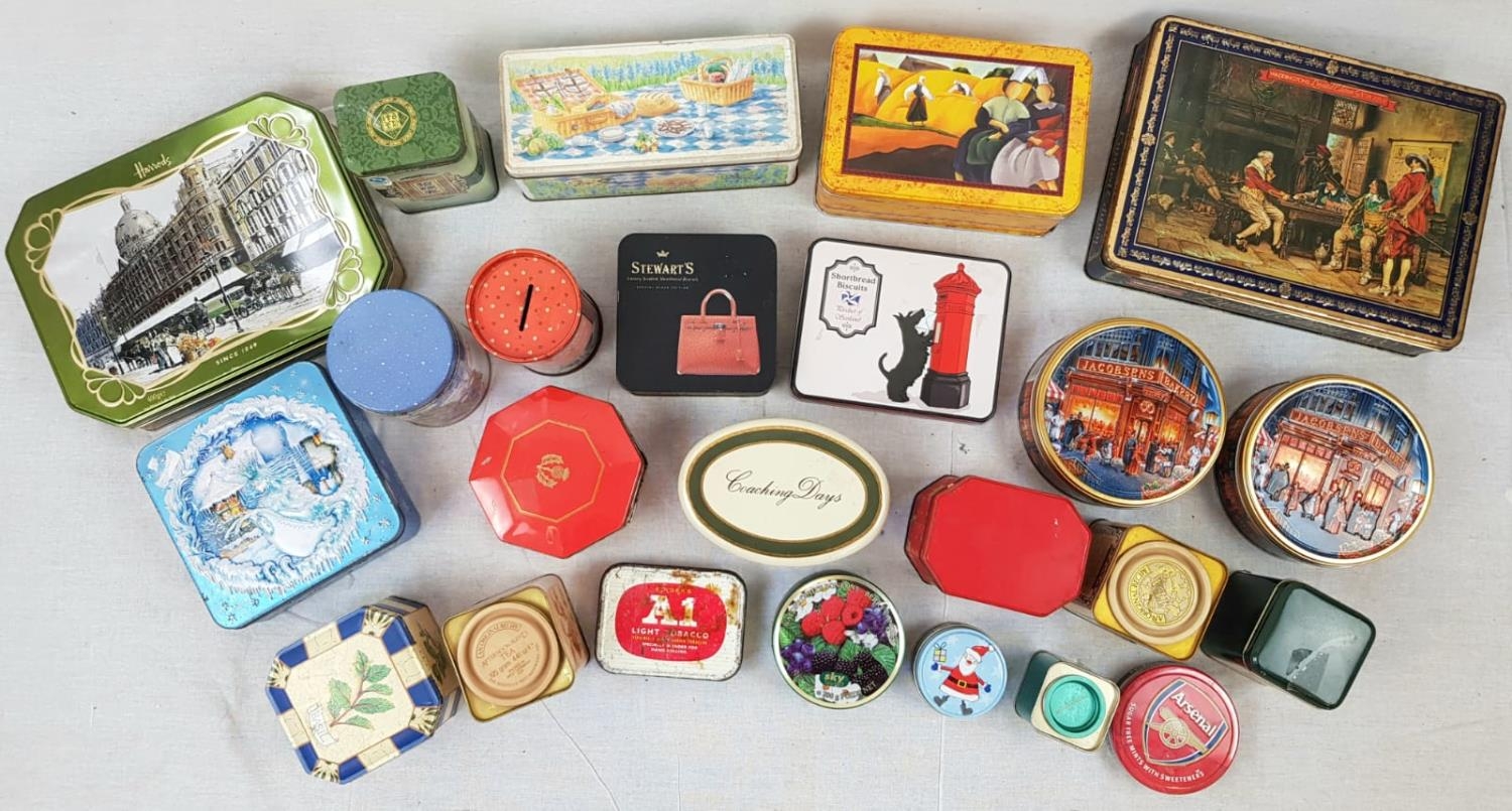 A SELECTION OF VINTAGE TINS TO INCLUDE A HARRODS TIN, WADDINGTONS TIN,DARJEELING TEA TIN, CHURCHILLS - Image 2 of 3