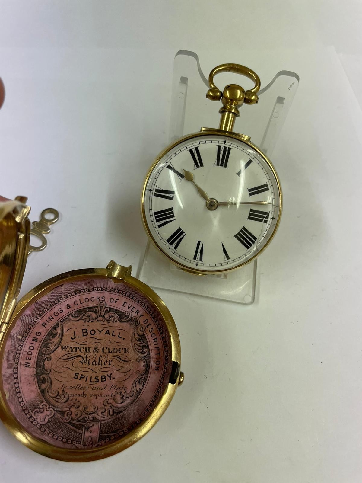 Antique yellow metal verge fusee pocket watch, working, 155.9g but sold with no guarantees - Image 9 of 9