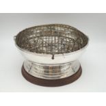 Mappin and Webb Silver Rose Bowl (1938). Pierced Decoration, Oak Stand and Wire Web Top. Inscription