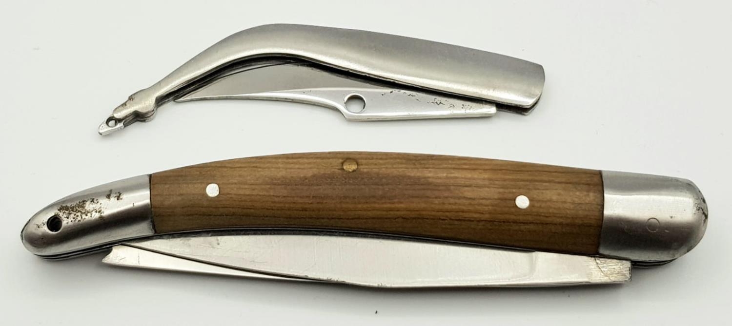 Two vintage locks knives: one utility in sheath and one pendant knife. Larger knife measures 23cm - Image 3 of 4