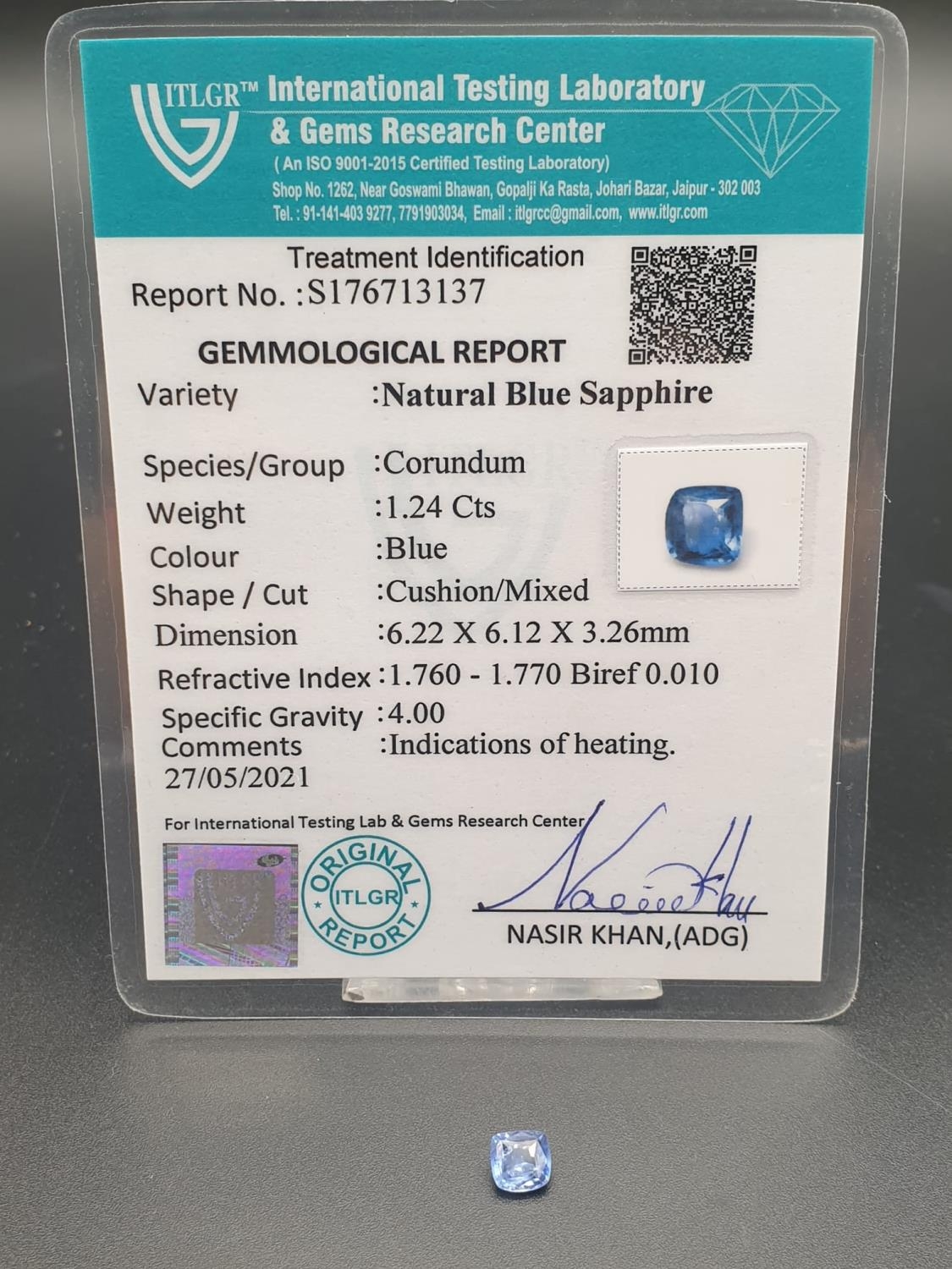 1.25ct cushion cut blue sapphire gemstone comes with original AnchorCert report and Safeguard - Image 4 of 5