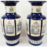 A PAIR OF LARGE ORIENTAL BLUE AND WHITE, CERAMIC VASES STANDING 53cms IN HEIGHT AND IN GOOD