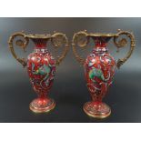 Russian 20th century pair of silver gilt and enamel vases decorated with diamonds and precious