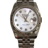 Rolex Oyster perpetual Date Just mother of pearl dial ladies watch 36mm face, stainless steel