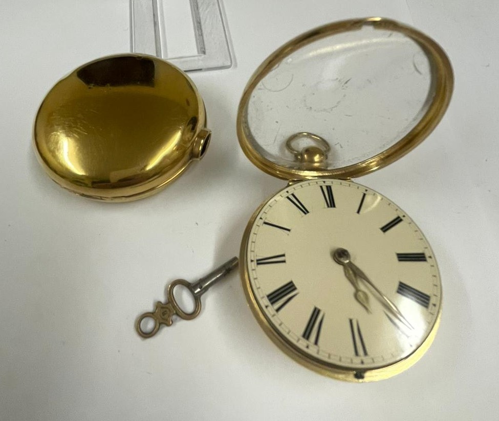 Antique very large yellow metal verge fusee pocket watch 172g Working but sold with no guarantees - Image 5 of 16