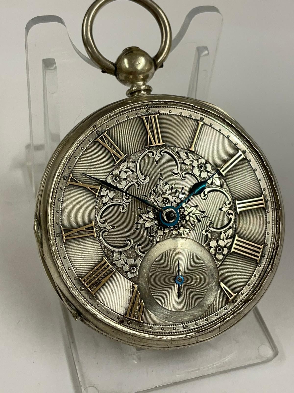 Antique silver fusee pocket watch working but missing glass , sold with no guarantees. - Image 2 of 7