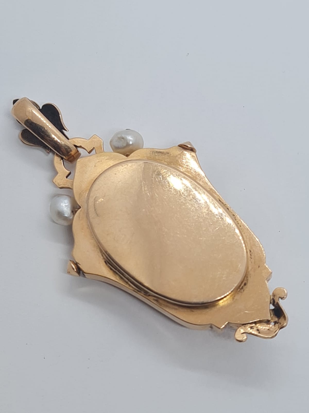 Victorian 18k rose gold locket pendant with rose diamonds and pearls, weight 25.3g size 3.5x7.5cm - Image 2 of 7