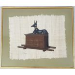 Egyptian Silk Picture of the Tomb of Tutankhamun. Signed. 60 x 51cm in frame.