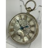 Antique silver fusee pocket watch working but missing glass , sold with no guarantees.
