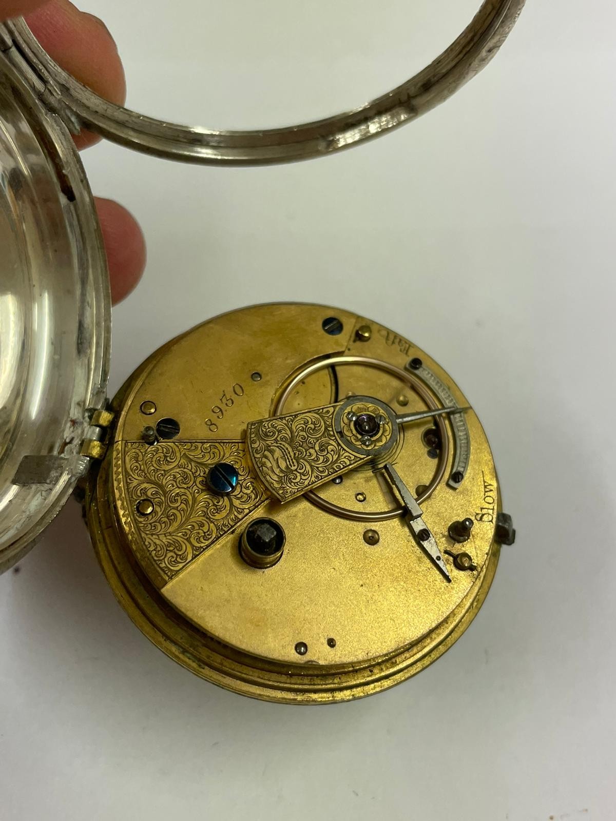 Antique silver fusee pocket watch working but missing glass , sold with no guarantees. - Image 6 of 7