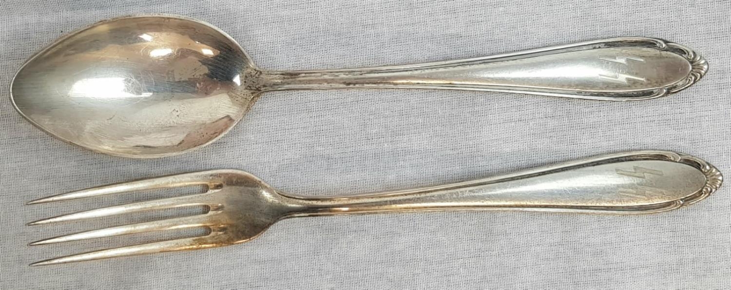 1945 Dated Waffen SS Fork & Spoon Set. 6 Forks & 6 Spoons bearing the Waffen SS Runes. - Image 2 of 5