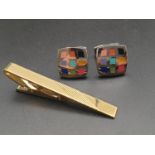 Pair of Duchamp Harlequin Cufflinks and a Gold Plated Stratton Tie clip - 6cm