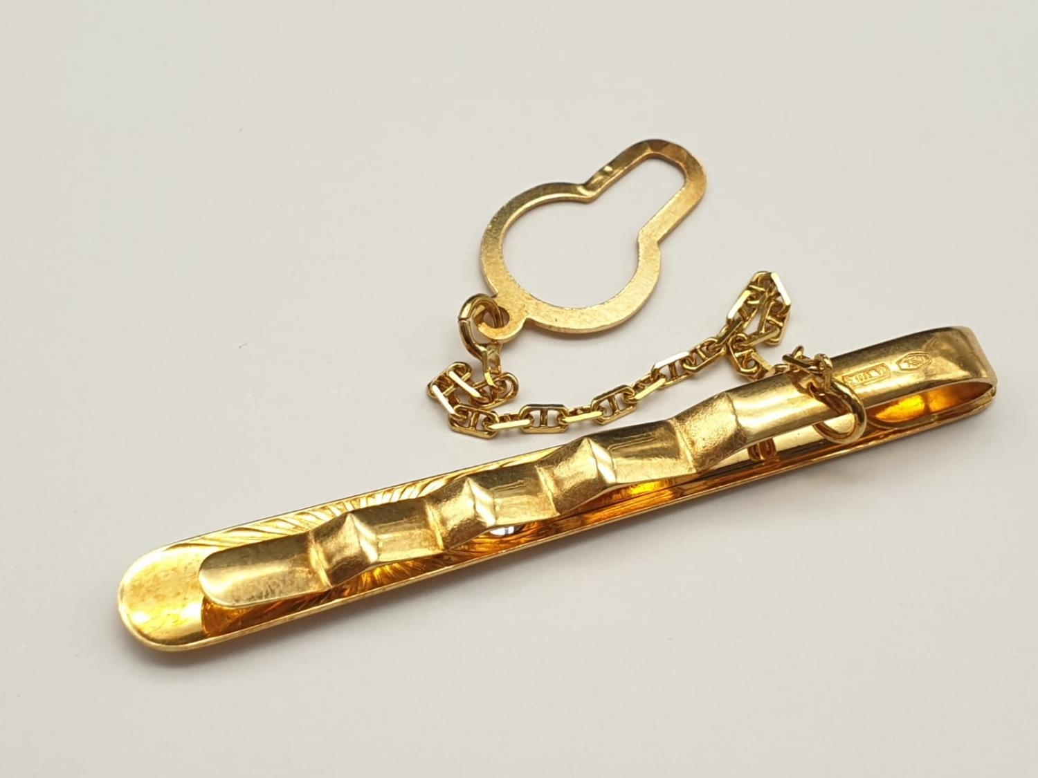 18k Yellow Gold Tie Clip with Centre Set White Stone. 4.36g. 5cm - Image 3 of 5