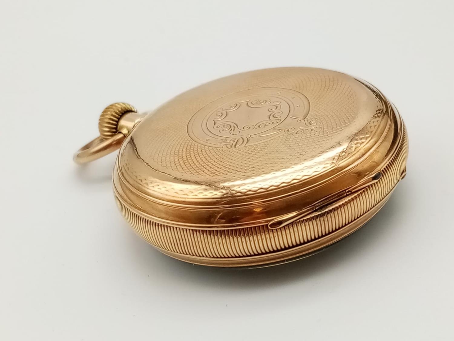 A GOLD PLATED POCKET WATCH WITH TOP WIND, WHITE FACE WITH ROMAN NUMERALS PROBABLY EARLY 20TH - Image 3 of 4