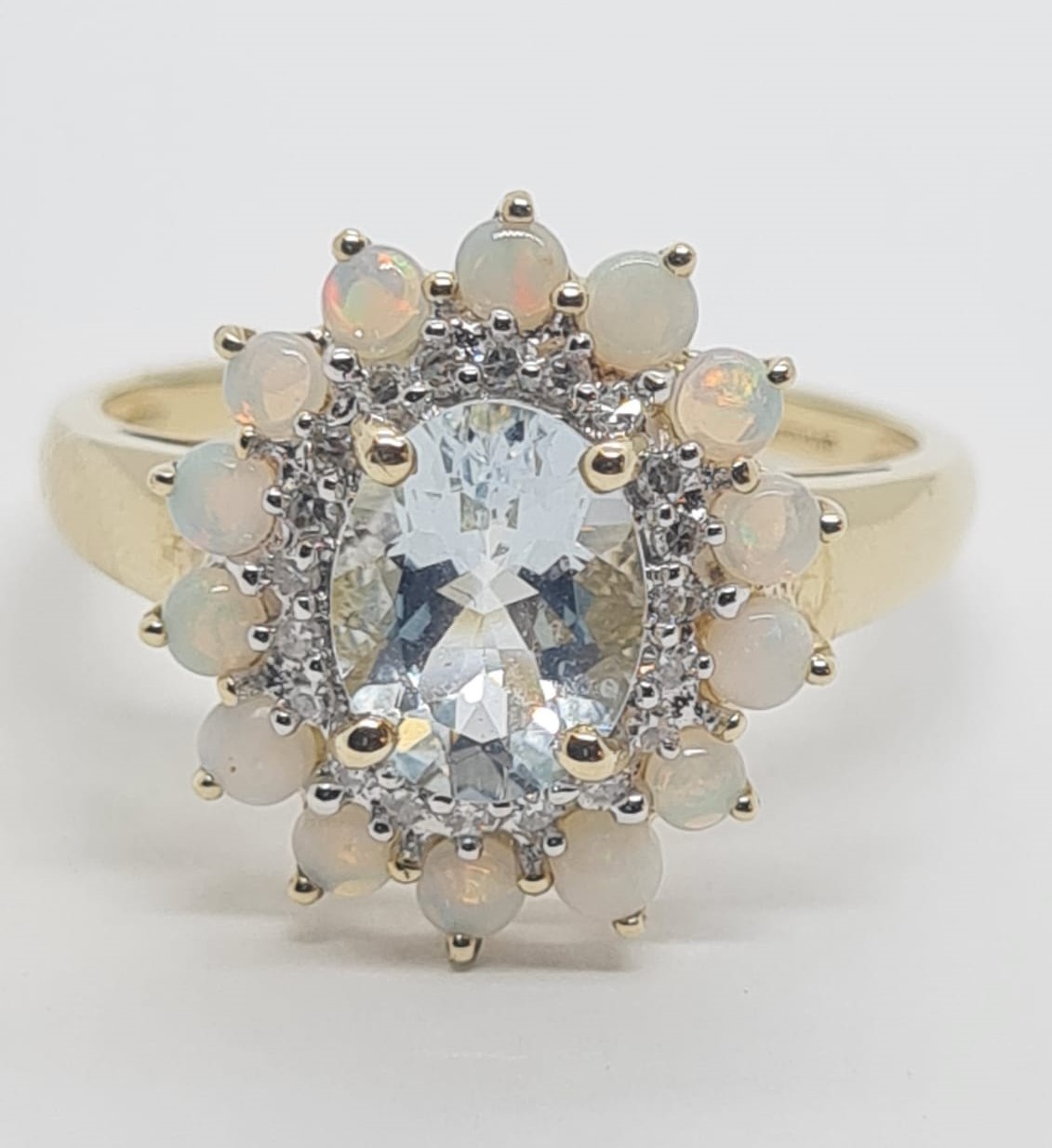 9k Yellow gold OPAL & BLUE TOPAZ CLUSTER RING, weight 4g size V