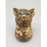 Russian silver gilt enamel diamond wolf snuff box with sapphire eyes 135.6gms 6cms from nose to