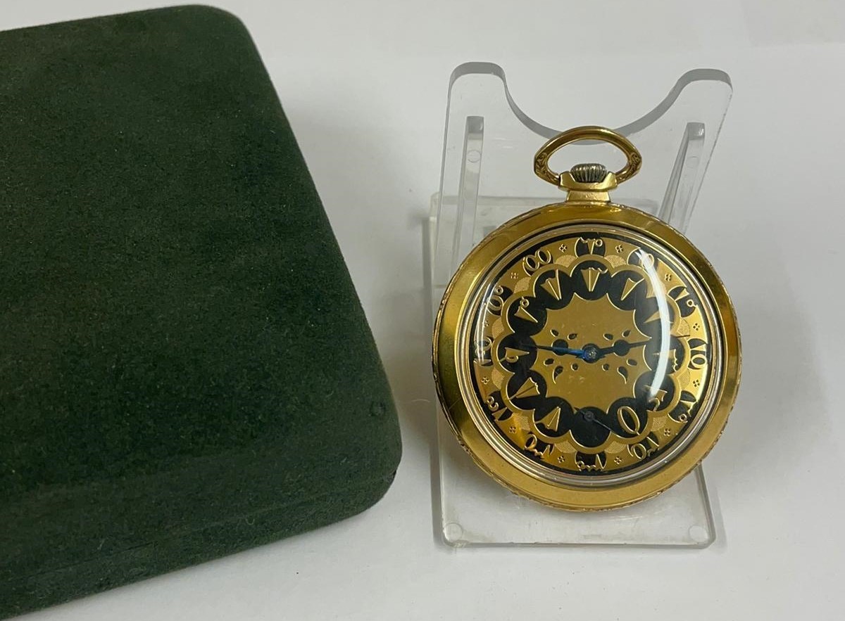 Vintage yellow metal Turkish ottoman omega pocket watch, working but sold with no guarantees