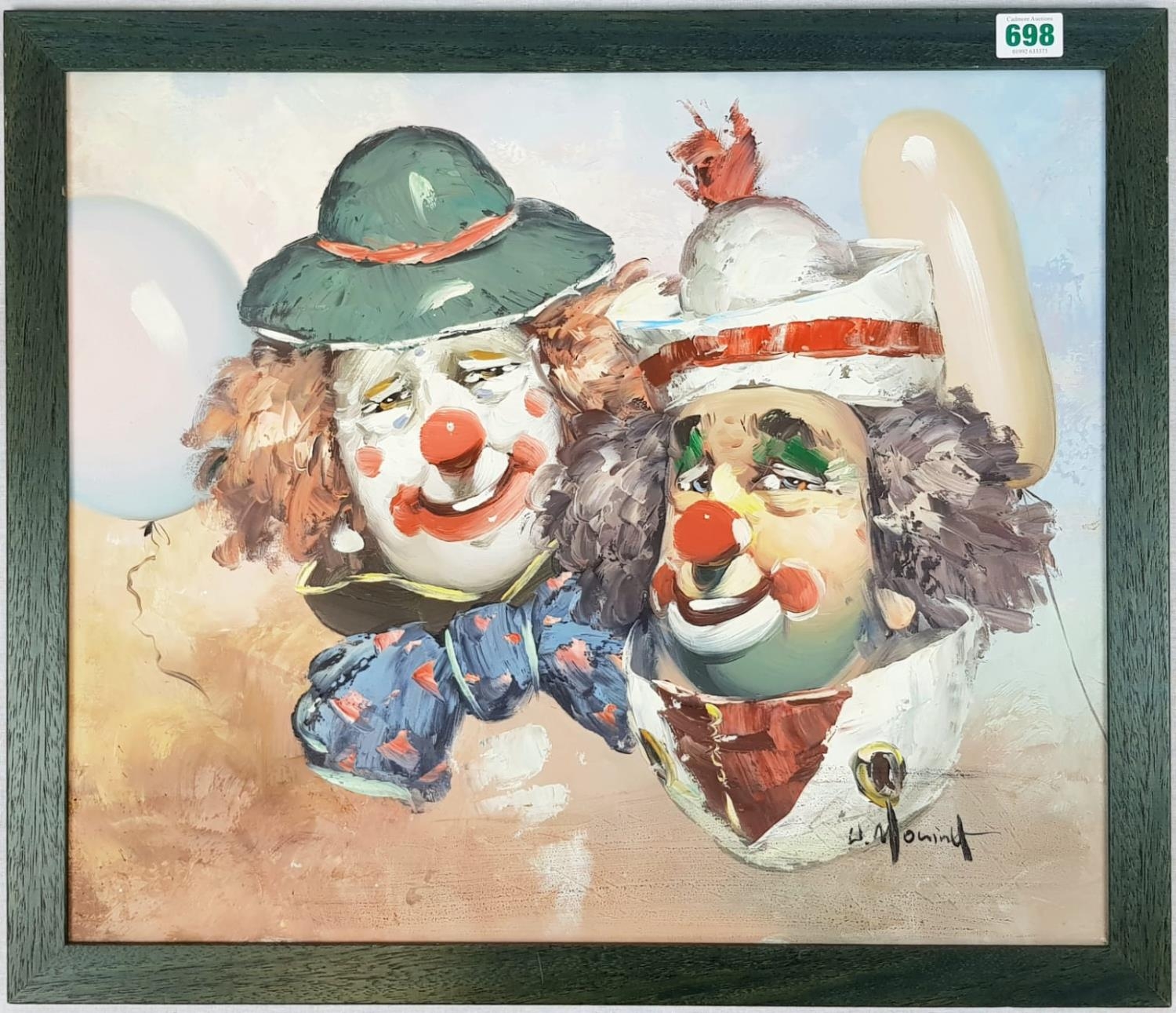 AN ORIGINAL CLOWN PAINTING BY WILLIAM MONINET ,OIL ON CANVAS.