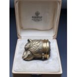 Russian silver gilt enamel ruby diamonds bear snuff box in original box. 104.6gms 6cms in height.