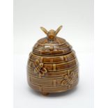 Ceramic Honey Pot, Brown Hive Design. Made in Devon at Kingsbridge Pottery. 12cm high