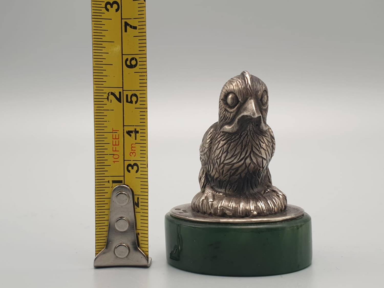 Russian silver and jade paperweight in the form of a canary bird in original box. 64.3gms 5.5cms - Image 9 of 9