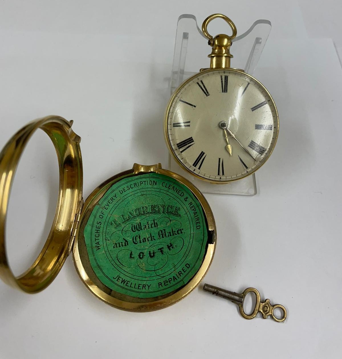 Antique very large yellow metal verge fusee pocket watch 172g Working but sold with no guarantees - Image 4 of 16