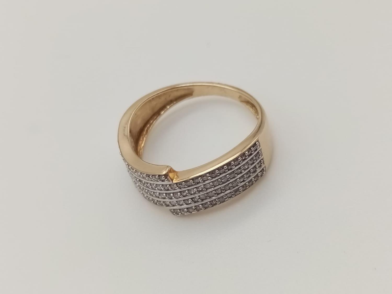 9k Yellow gold DIAMOND 4 ROW TWIST RING, approx 0.30CT diamonds, weight 2.5g size L - Image 2 of 6