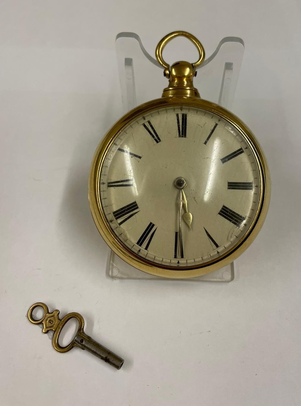 Antique very large yellow metal verge fusee pocket watch 172g Working but sold with no guarantees - Image 9 of 16