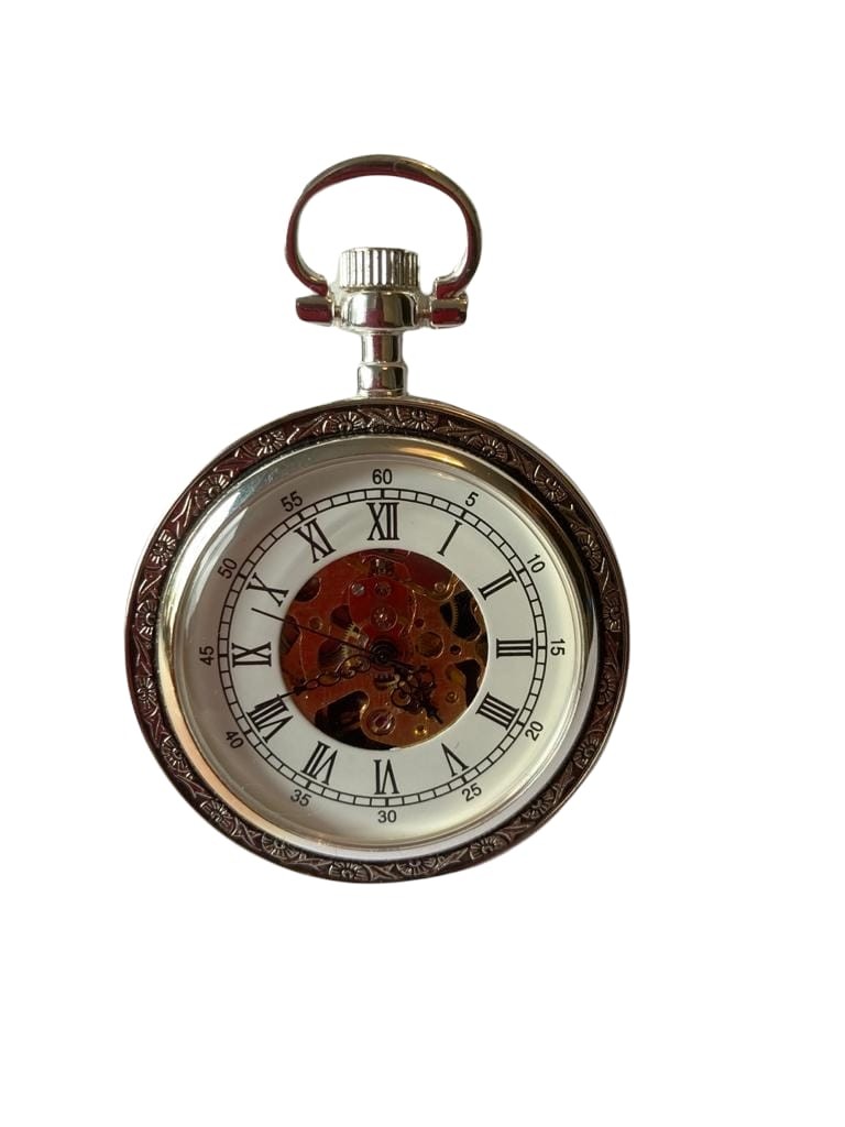 Silver plated skeleton pocket watch by heritage - Image 2 of 2