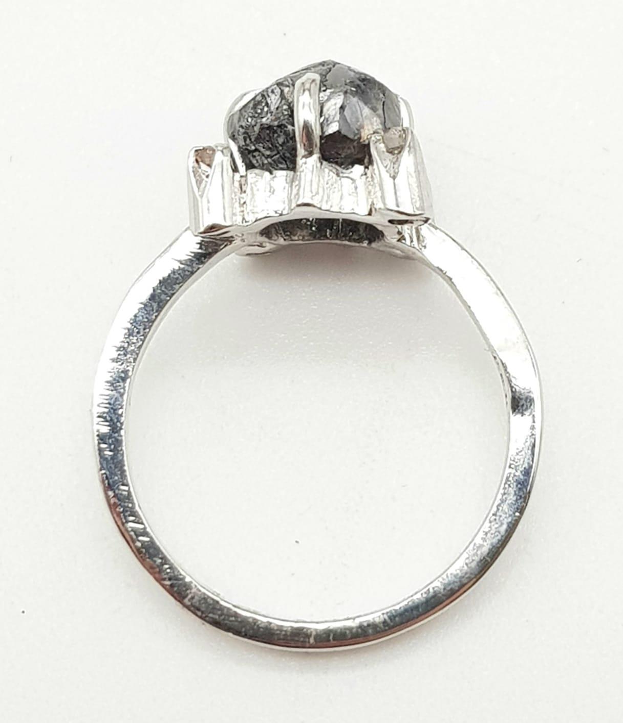 3.11 ct Rough Diamond Ring set In Sterling Silver and 0.08ct diamonds approx, weight 3.5g and size - Image 2 of 3