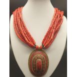 A substantial, tribal, North African, red coral necklace of large proportions.