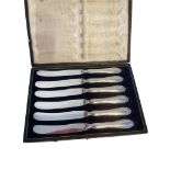 Antique set of six silver handled fruit knives.Clear hallmark for Walker and Hall Sheffield 1923.