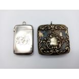 Antique Solid Silver Vesta Case - Birmingham 1885 Hallmark., By Hillard and Thomson - With one other