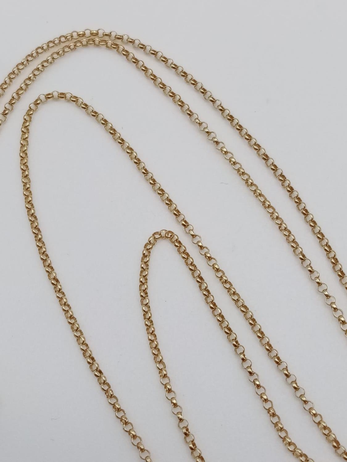 14k yellow gold pendant with round and baguette diamonds on 50cm long 14k gold chain, weight 4.2g - Image 4 of 6