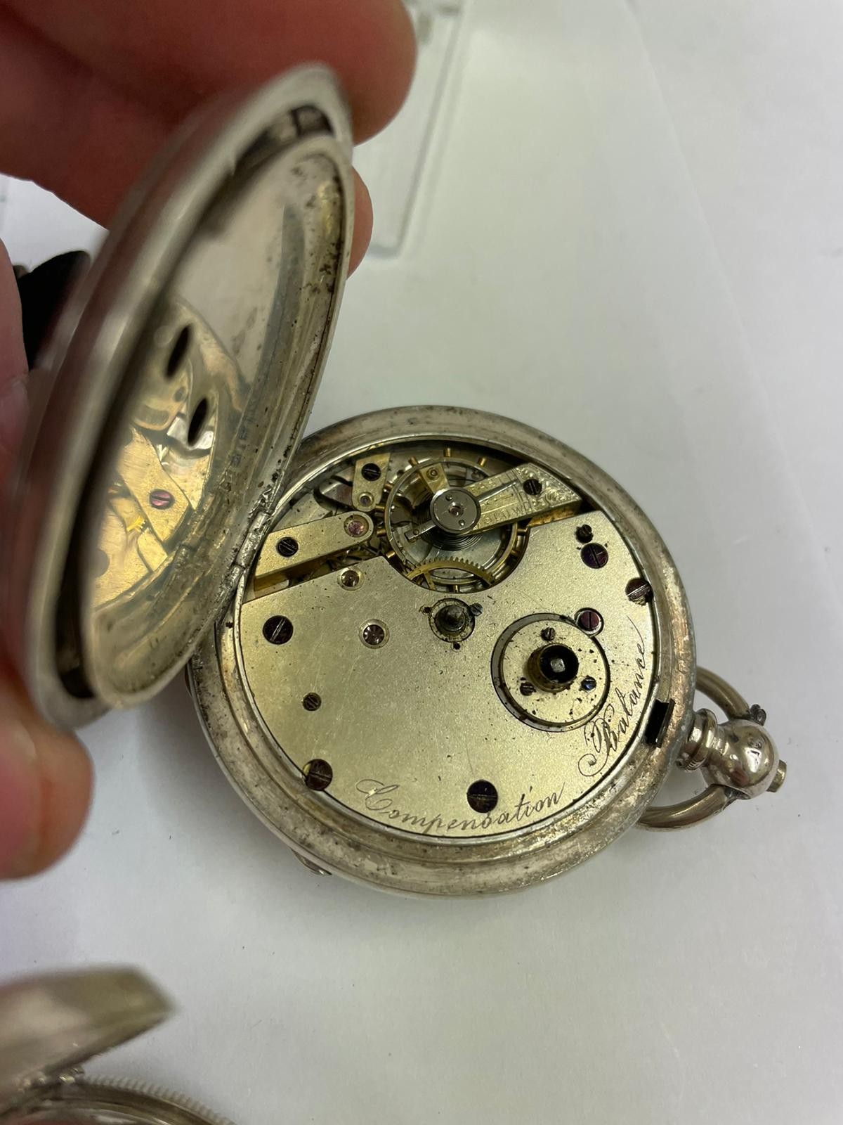 Antique silver pocket watch x2 and silver trench watch AF - Image 8 of 8