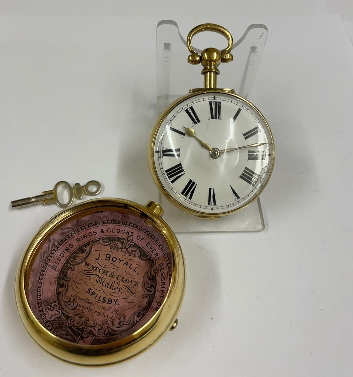 Antique yellow metal verge fusee pocket watch, working, 155.9g but sold with no guarantees - Image 8 of 9