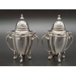 Pair of Antique Silver Pepper Urns inscribed with the letter P. Walker and Hall - 1905 Hallmark. 7cm