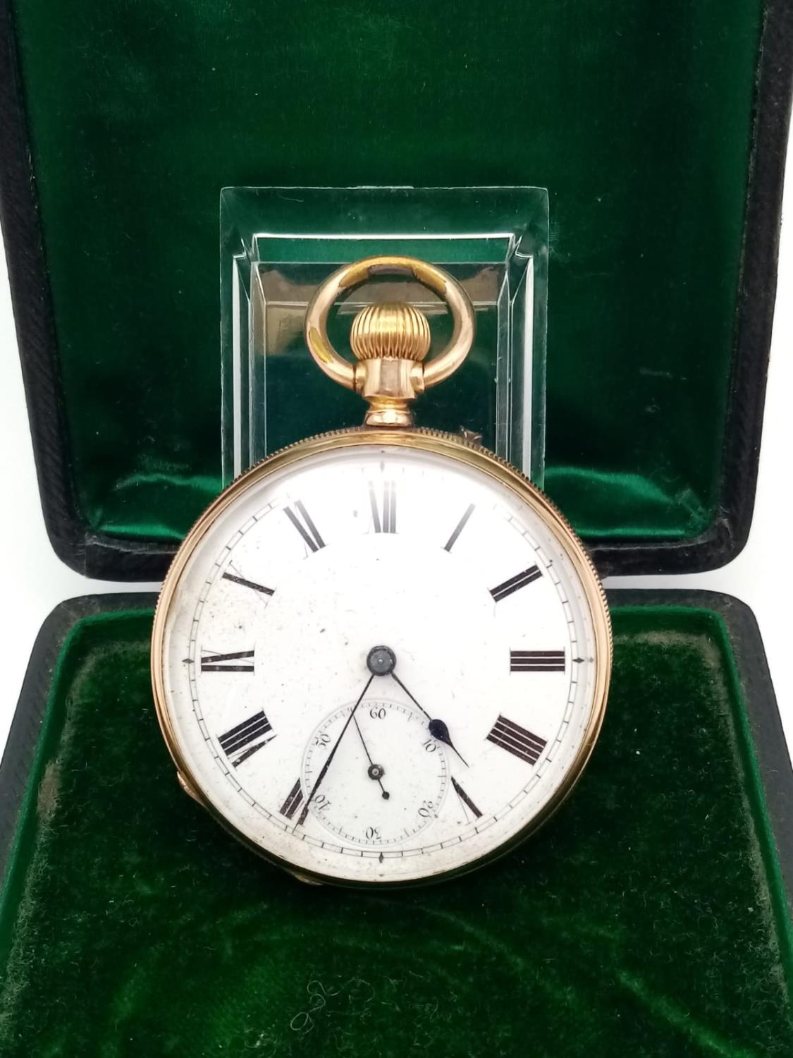A GOLD PLATED POCKET WATCH WITH TOP WIND, WHITE FACE WITH ROMAN NUMERALS PROBABLY EARLY 20TH