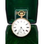 A GOLD PLATED POCKET WATCH WITH TOP WIND, WHITE FACE WITH ROMAN NUMERALS PROBABLY EARLY 20TH