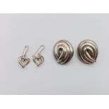 Two Pairs of Silver Earrings. Shell and Heart. 11.88g total weight.